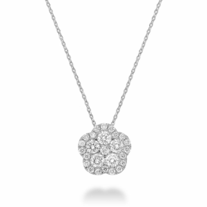 Diamond Pendant/Necklace 
14 Karat White Diamond Pendant 
 Chain Style: Cable Link 14 Karat White Length: 18in 
30 Center Diamonds Shape: Round 0.49
