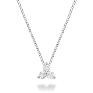 Diamond Pendant/Necklace 
14 Karat White Diamond Pendant 
 Chain Style: Cable Link 14 Karat White Length: 18in 
3 Center Diamonds Shape: Round 0.22