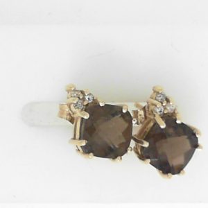Estate Earrings With Quartz 
14 Karat Yellow Quartz Earrings 
 Gram Weight 2.15 
2 Center Quartz Shape: Cabochon With 6 Round Diamonds