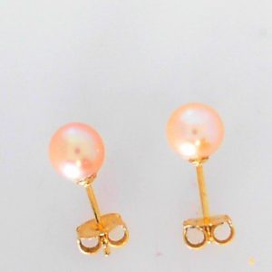 Bitks Estate Earrings With Pearls 
18 Karat Yellow Pink Pearls Earrings 
 Gram Weight 1.3 
2 Center Pearls Shape: Round; Colour: Pink