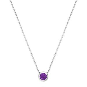 Amethyst Pendant 
10 Karat White Amethyst Pendant 
 Chain Style: Cable Link 10 Karat White Length: 17in 
1 Center Amethyst Shape: Round