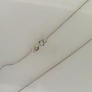 White 14 Karat Rolo Chain 
Length 17 in 
Gram Weight 1.26 gr