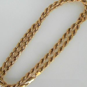 Yellow 14 Karat Polished Rope Estate Chain Width 4.4 mm
Length 20 in
Gram Weight 12.6 gr