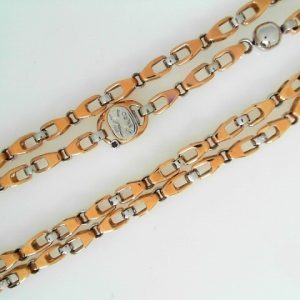 Sauro Rose/White 18 Karat Polished Fancy Link Estate Chain
Length 24 in
Gram Weight 52.3 gr