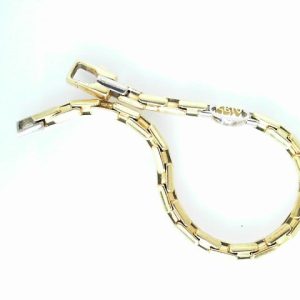 KRIA Yellow/White 18 Karat Polished Fancy Link Estate Bracelet Width 5 mm 
Length 8 in
