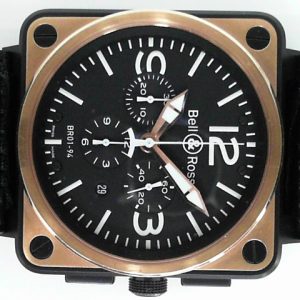 46mm Bell & Ross Chronograph 18kt rose gold and black PVD on black crocodile strap BR01-94-S/R-296 no box or papers