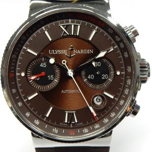 Gents Estate Watch Ulysse Nardin Chronograph 
Vendor Style #: 353-66 Marine Chronograph 3700
40.7mm StainlessSteel Strap 
Dial:Brown hash Roman
Box Included/Papers Included
Condition Excellent
1 Year Warranty