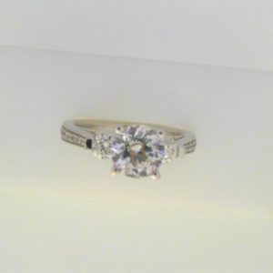Diamond Engagement Ring 
14 Karat White Engagement Ring 0.48twt
Finger Size 6.5 
 Center Diamond Shape: Round With 1 Round Cubic Zirconium 0.48