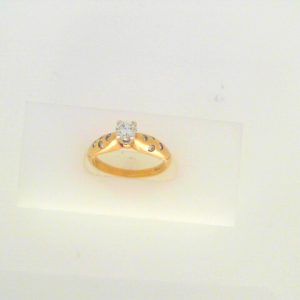 Diamond Engagement Ring 
14 Karat Yellow/White Engagement Ring 0.4twt
Finger Size 6.5 
1 Center Diamond 0.28ct Shape: Round Round Diamond 0.12 ctw 0.4