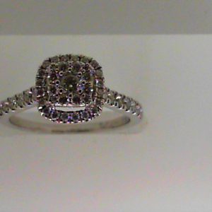 Estate Diamond Engagement Ring 
14 Karat White Estate Engagement Ring 
Finger Size 5.75 Gram Weight 3.09 
43 Center Diamonds Shape: Round 0.5
