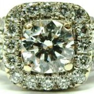 Estate Diamond Engagement Ring 
14 Karat White Estate Engagement Ring Width 9.2mm 
Finger Size 5 Gram Weight 5.8. Peoples Celebration Grand with certificate
1 Center Diamond 0.58ct Shape: Round; Clarity: I1; Colour: G With 50 Round Diamonds 1.00 ctw 1.