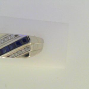 Diamond Ring- Men's 
10 Karat White Men's Diamond Ring 
Finger Size 11 Gram Weight 7.49 
10 Center Diamonds Shape: Round Princess Sapphire 0.1