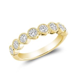Diamond Wedding/Anniversary Ring 
14 Karat Yellow Wedding/Anniversary Ring Width 2.6mm 
Finger Size 6.5 Gram Weight 3.2 
8 Center Diamonds Shape: Round 0.96