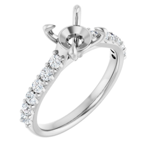 Diamond Semi-Mount Ring 
18 Karat White Ring Width 2.5mm 
Finger Size 6.25 
12 Center Diamonds Shape: Round; Clarity: VS1; Colour: F 0.36