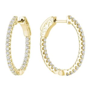 Diamond Earrings 
14 Karat Yellow Diamond Earrings 
Gram Weight 4.88 
52 Center Diamonds Shape: Round 0.9