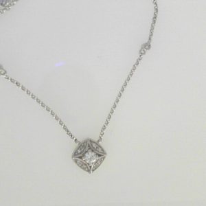 Diamond Pendant/Necklace 
14 Karat White Diamond Pendant 
Gram Weight 2.24 Chain Style: Cable Link 14 Karat White Length: 18in