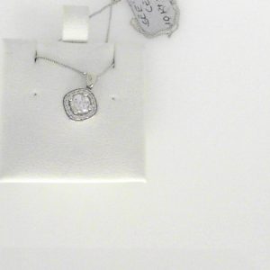 Diamond Pendant/Necklace 
10 Karat White Diamond Pendant 
 Chain Style: Curb 10 Karat White Length: 18in 
1 Center Diamond 0.31ct Shape: Round CAD With 6 Round Diamonds 0.10 ctw 0.41