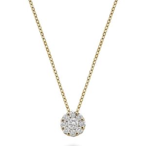 Diamond Pendant/Necklace 
14 Karat Yellow Diamond Pendant 
Gram Weight 1.11 Chain Style: Cable Link 14 Karat Yellow Length: 18in 
9 Center Diamonds Shape: Round 0.35