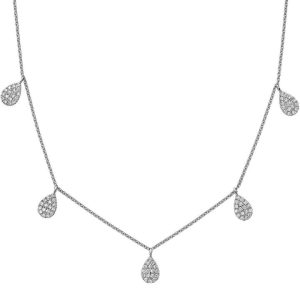 Diamond Pendant/Necklace 
14 Karat White Diamond Pendant 
Gram Weight 2.74 Chain Style: Cable Link 14 Karat White Length: 18in 
85 Center Diamonds Shape: Round 0.25