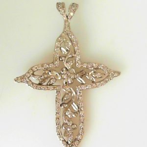 Estate Diamond Pendant/Necklace 
18 Karat White Estate Diamond Pendant 
Gram Weight 5.7 Chain Style: No Chain 
97 Center Diamonds Shape: Various Shapes; Clarity: SI; Colour: H/I 0.75