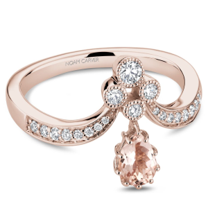 Morganite Ring 
14 Karat Rosé Pink Morganite Ring With Finger Size 6.5 
 
1 Center Morganite 0.33ct Shape: Pear; Colour: Pink With 20 Round Diamonds 0.25 ctw