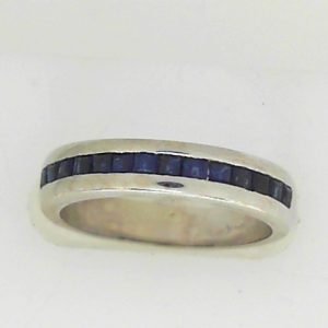 Sapphires Estate Ring 
14 Karat White Blue Sapphires Ring With Finger Size 7 
 Gram Weight 4.2 
14 Center Sapphires Shape: Princess; Colour: Blue