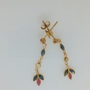 Estate Earrings With Sapphires 
18 Karat Yellow Sapphires Earrings 
 Length: 1in Gram Weight 1.17 
12 Center Sapphires Shape: Various Shapes