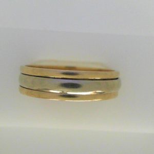 Yellow/White 14 Karat Polished Band Estate Ring Width 5.8 mm 
Size: 11 
Gram Weight 5.1 gr