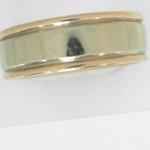 Yellow/White 14 Karat Polished Band Estate Ring Width 7.5 mm 
Size: 12.25 
Gram Weight 10.78 gr