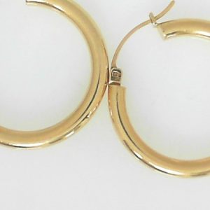Yellow 14 Karat Polished Medium Hoop Estate Earring 
Gram Weight 2.1 gr 
Length 25 mm