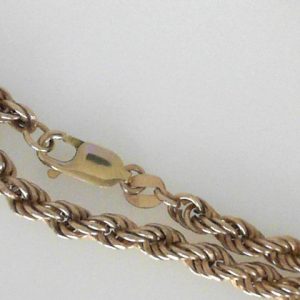Yellow 10 Karat Polished Rope Chain Width 5 mm 
Length 24 in 
Gram Weight 16.2 gr