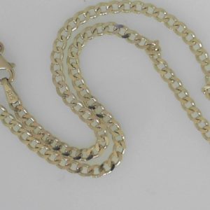 Yellow 14 Karat Polished Curb Chain Width 3 mm 
Length 16 in 
Gram Weight 7.66 gr