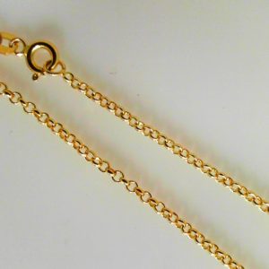 Yellow 14 Karat Polished Rolo Chain Width 1.5 mm 
Length 15 in 
Gram Weight 3.13 gr