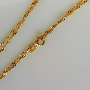 Yellow 14 Karat Diamond Cut Twist Chain Width 1.5 mm 
Length 17 in 
Gram Weight 2.33 gr