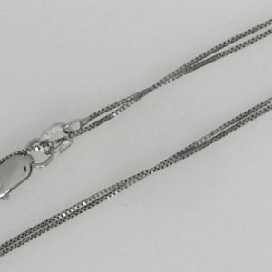 White 14 Karat Polished Box Estate Chain 
Length 18 in 
Gram Weight 1.13 gr