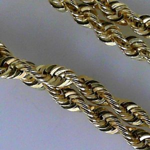 Yellow 10 Karat Diamond Cut Rope Estate Chain Width 4 mm 
Length 20 in 
Gram Weight 9.23 gr