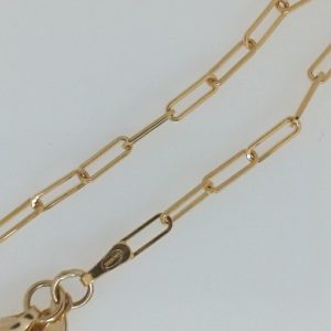 Yellow 14 Karat Polished Paper Clip Link Bracelet Width 3 mm 
Length 7.5 in 
Gram Weight 1.79 gr