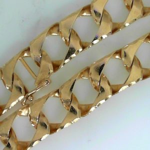 Yellow 10 Karat Polished Fancy Link Estate Bracelet Width 12 mm 
Length 8.5 in 
Gram Weight 28.5 gr