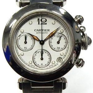 Cartier Chronograph 
Vendor Style #: Cartier Pasha 2412
36.5 StainlessSteel Bracelet 
Dial:White
Box Included/Papers Not Included
Condition 
1 Year Warranty