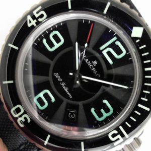 48mm BlancPain Five-Hundred Fathoms diver titaniam on fabric strap 50015-12B30-52B #139/500 no box or papers
Gents Estate Watch - Misc BlancPain Dress 
Vendor Style #: 50015-12B30-52B #139/500
48 titanium strap 
Dial:Black
Box Not Included/Papers Not