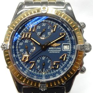 Estate Breitling Chronograph Year: 1998
Vendor Style #: D13350 Chronomat SN: 18951
39mm 18K/Stainless Steel
Dial: Blue Arabic
Box Included/Papers Included
Condition Very good
1 Year Warranty