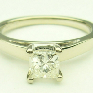 Estate Diamond Engagement Ring 
14 Karat White Estate Engagement Ring 
Finger Size 7 Gram Weight 3.6 
1 Center Diamond 0.50ct Shape: Princess; Clarity: I1; Colour: H/I 0.5