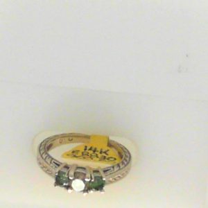 Estate Diamond Engagement Ring 
14 Karat White Estate Engagement Ring Width 2mm 
Finger Size 5 Gram Weight 3 
3 Center Diamonds Shape: Round 0.5
