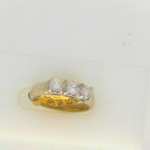 Estate Diamond Engagement Ring 
14 Karat White Estate Engagement Ring Width 2.6mm 
Finger Size 4.75 Gram Weight 2.8 
3 Center Diamonds Shape: Round; Clarity: I1; Colour: I/J 0.5