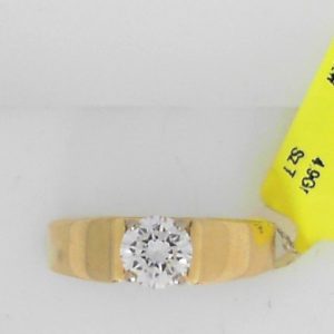 Estate Diamond Engagement Ring 
14 Karat Yellow Estate Engagement Ring Width 4.9mm 
Finger Size 7 Gram Weight 4.9 
1 Center Diamond 0.52ct Shape: Round; Clarity: SI1; Colour: H 0.52