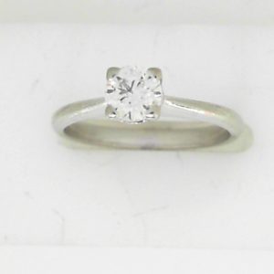 Estate Diamond Engagement Ring 
14 Karat White Estate Engagement Ring 
Finger Size 7 Gram Weight 2.7 
1 Center Diamond 0.50ct Shape: Round; Clarity: SI2; Colour: F 0.5