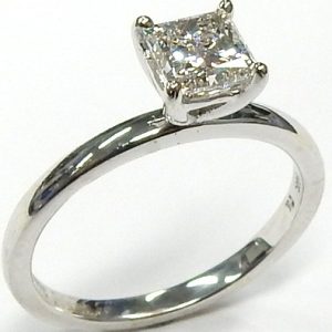 Estate Diamond Engagement Ring 
14 Karat White Estate Engagement Ring Width 1.9mm 
Finger Size 5.5 Gram Weight 2.2 
1 Center Diamond 0.70ct Shape: Princess; Clarity: VS2; Colour: G; GIA 7221472188 0.7