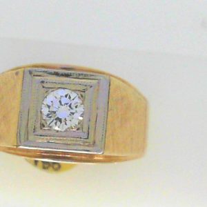 Estate Diamond Ring - Men's 
14 Karat Yellow Estate Diamond Ring Width 4.8mm 
Finger Size 12 Gram Weight 10.5 
1 Center Diamond 0.44ct Shape: Round; Clarity: VS2; Colour: H 0.44
