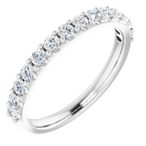 Diamond Wedding/Anniversary Ring 
18 Karat White Wedding/Anniversary Ring Width 2.5mm 
Finger Size 6.25 Gram Weight 2.7 
13 Center Diamonds Shape: Round; Clarity: VS1; Colour: F 0.39