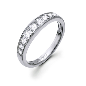 Diamond Wedding/Anniversary Ring 
18 Karat White Wedding/Anniversary Ring 
Finger Size 6 
 Center Diamond Shape: Princess; Clarity: VS1; Colour: F/G 0.78
